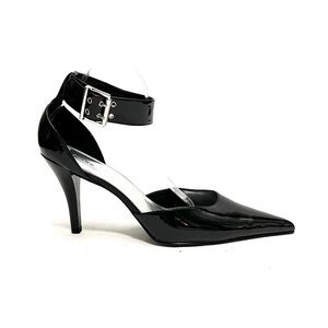 Vintage Y2K deadstock black vegan patent leather pointed toe fetish heels
